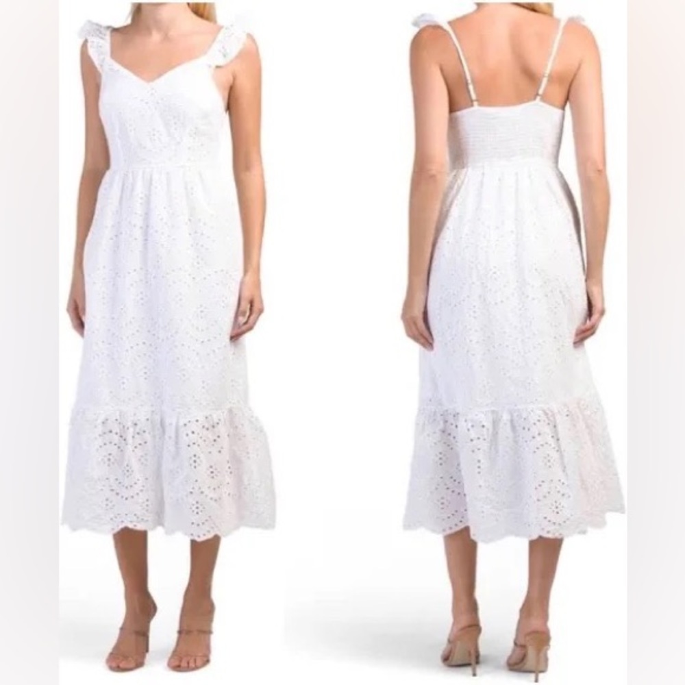 Sincerely Jules White Eyelet Midi Dress (Medium)